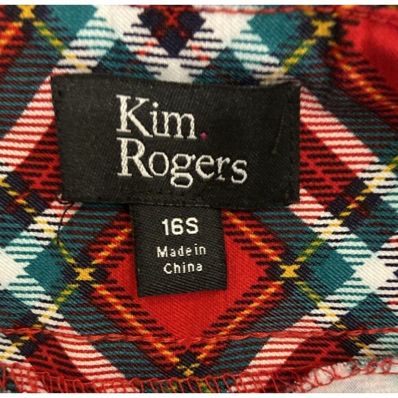 Kim Rogers Red Plaid Stretch Pants Tummy Panel Women's Size 16S - Picture 5 of 12